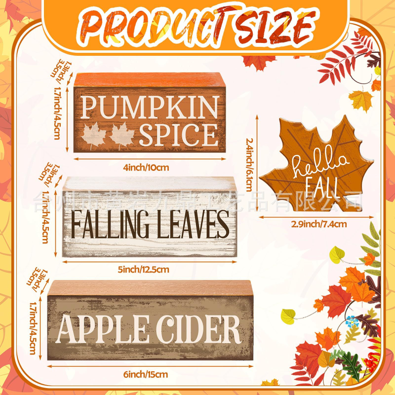 Hálaadás napi asztaldísz díszek fa díszek asztali 4 darabos szett dekoratív aratási szezon fa kockás réteges dekoráció
