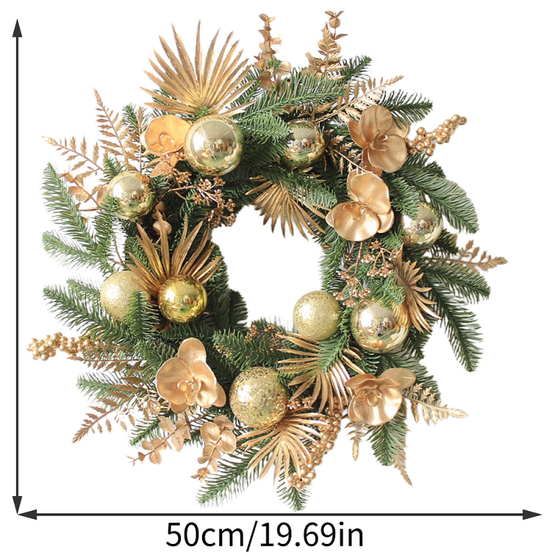 Határokon átnyúló Amazon karácsonyi díszek arany gömblevelekkel, fenyőtűvel és szőlőkoszorúval, ajtóra akasztható