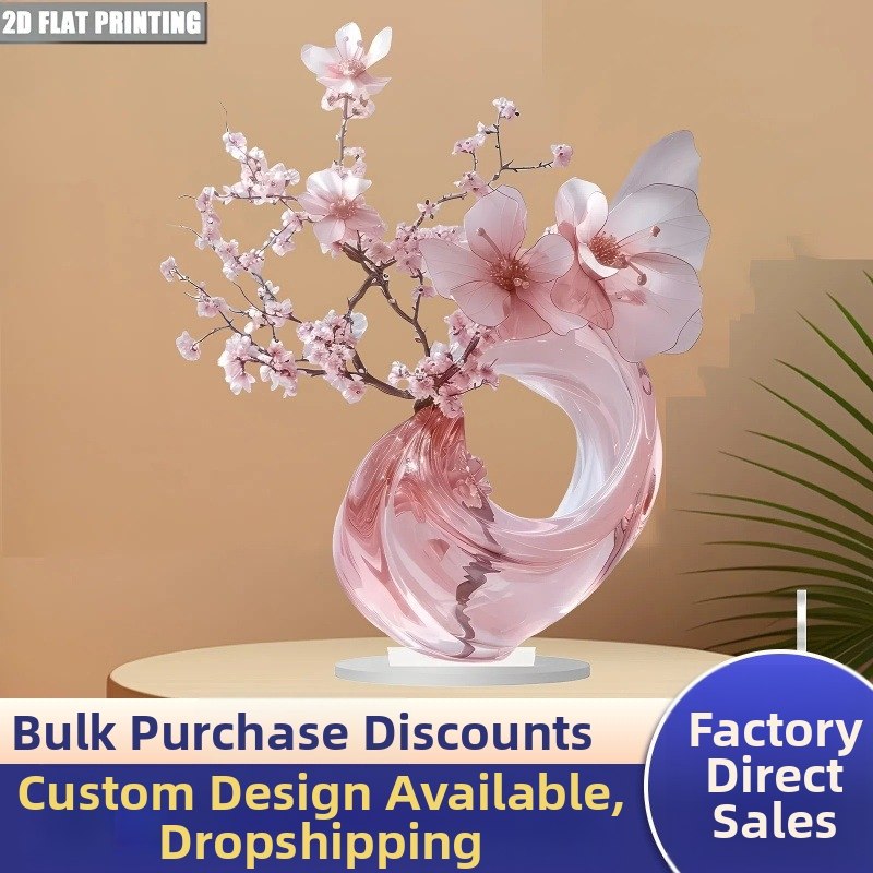 2D tasapinnaga 1-osaline elegantne roosa kirsiõie akrüülkaunistused kodu- ja kontorikaunistused kingitused sõpradele