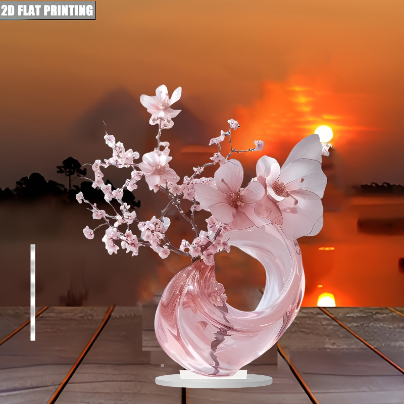 2D tasapinnaga 1-osaline elegantne roosa kirsiõie akrüülkaunistused kodu- ja kontorikaunistused kingitused sõpradele