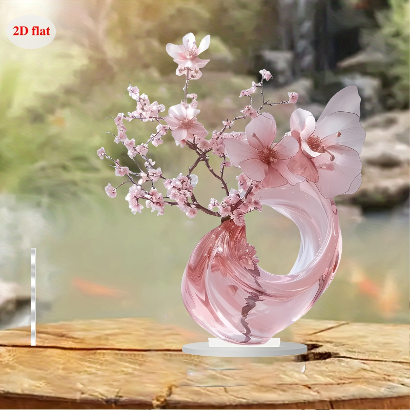 2D tasapinnaga 1-osaline elegantne roosa kirsiõie akrüülkaunistused kodu- ja kontorikaunistused kingitused sõpradele