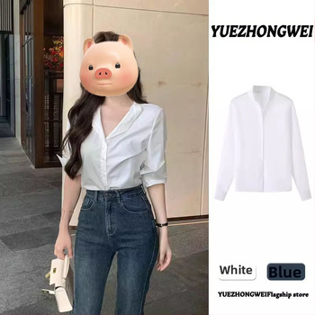 Balti ilgarankoviai moteriški marškiniai 2025 m. ankstyvo rudens naujo stiliaus unikalūs ir itin gražūs profesionalūs darbo drabužiai, aukštos klasės marškiniai-viršutiniai drabužiai