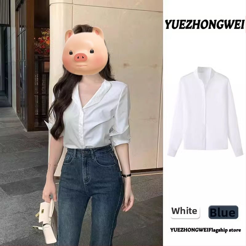 Balti ilgarankoviai moteriški marškiniai 2025 m. ankstyvo rudens naujo stiliaus unikalūs ir itin gražūs profesionalūs darbo drabužiai, aukštos klasės marškiniai-viršutiniai drabužiai