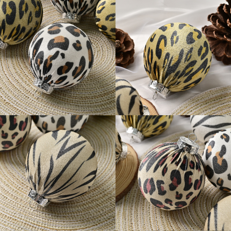 Leopardo rašto maišelis iš audinio, kamuoliukas, 12 vnt. audinio, leopardo rašto maišelis iš audinio, kalėdinis kamuoliukas, kalėdinė dekoracija, pakabukas