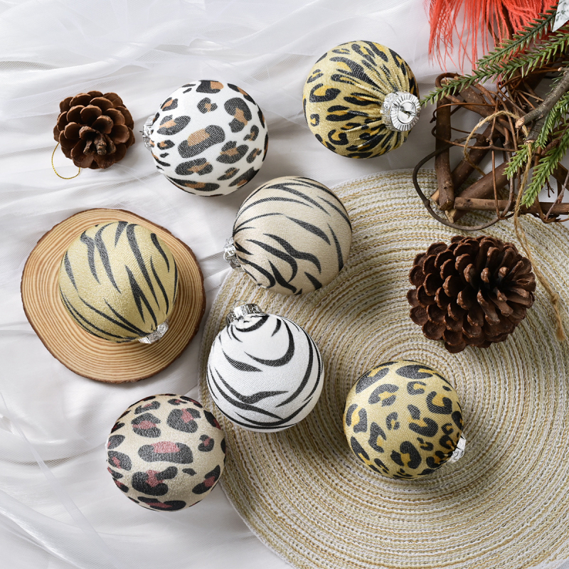 Leopardo rašto maišelis iš audinio, kamuoliukas, 12 vnt. audinio, leopardo rašto maišelis iš audinio, kalėdinis kamuoliukas, kalėdinė dekoracija, pakabukas