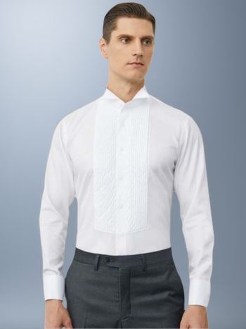 Φόρεμα σε γαλλικό στιλ με πτυχώσεις και γιακά με φτερά, λευκό πουκάμισο, στολή παράστασης για άνδρες, πουκάμισο απαγγελίας χορωδίας, από καθαρό βαμβάκι