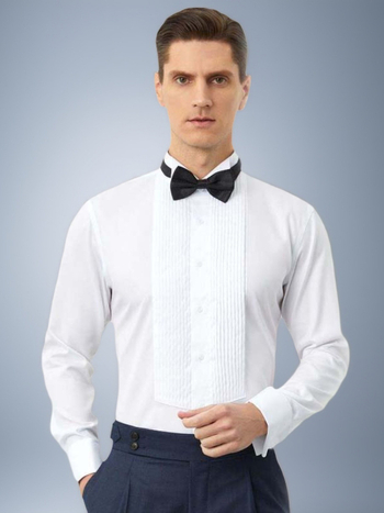 Φόρεμα σε γαλλικό στιλ με πτυχώσεις και γιακά με φτερά, λευκό πουκάμισο, στολή παράστασης για άνδρες, πουκάμισο απαγγελίας χορωδίας, από καθαρό βαμβάκι