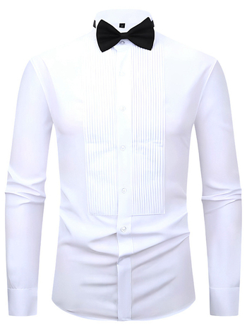 Φόρεμα σε γαλλικό στιλ με πτυχώσεις και γιακά με φτερά, λευκό πουκάμισο, στολή παράστασης για άνδρες, πουκάμισο απαγγελίας χορωδίας, από καθαρό βαμβάκι