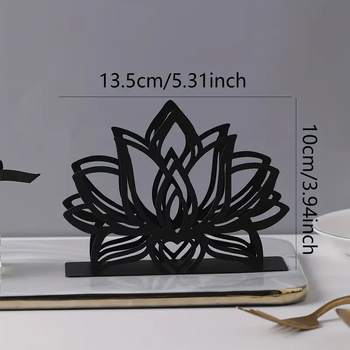 Elegantiškas juodo metalo „Lotus“ servetėlių laikiklis, madingas virtuvės ir restorano stalinių servetėlių laikiklių aksesuaras, parduodamas tarpvalstybiniu mastu.