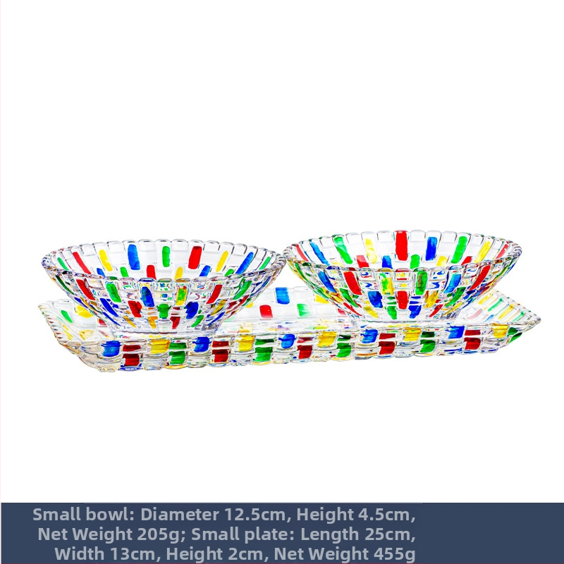 Színes üveg aszalt gyümölcstányér festett rattan csíkos tálca üvegtál desszertes tál háztartási nappali dohányzóasztal gyümölcstányér