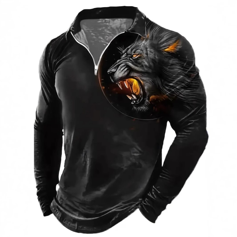 Европейска и американска трансгранична гореща разпродажба на Tiger Wrath с 3D принт, мъжка улична свободна поло риза с дълъг ръкав, дишаща и с цип