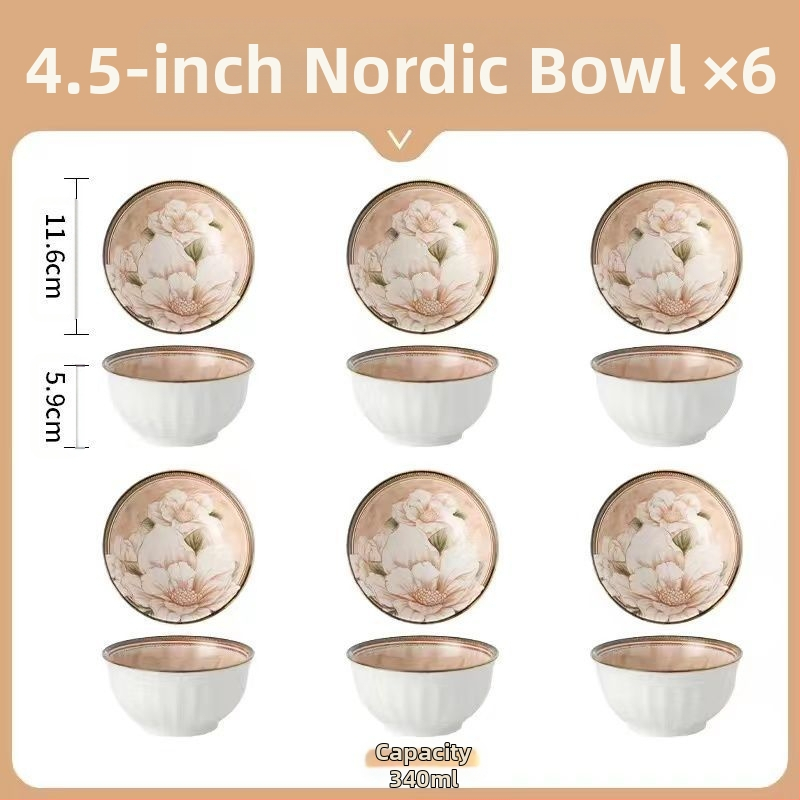 Керамични съдове Домакински съд с висока цветна стойност Камелия Подглазурна купа за ориз Супа Чиния Диск Керамични съдове за хранене костюм