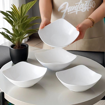 Puhasvalged nelja nurgaga majapidamiskeraamilised kausid, salatikausid, supitaldrikud, loomingulised taldrikud, lihtsad populaarsed taldrikud, nurgasupikausid