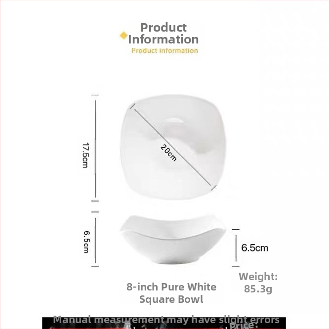Puhasvalged nelja nurgaga majapidamiskeraamilised kausid, salatikausid, supitaldrikud, loomingulised taldrikud, lihtsad populaarsed taldrikud, nurgasupikausid