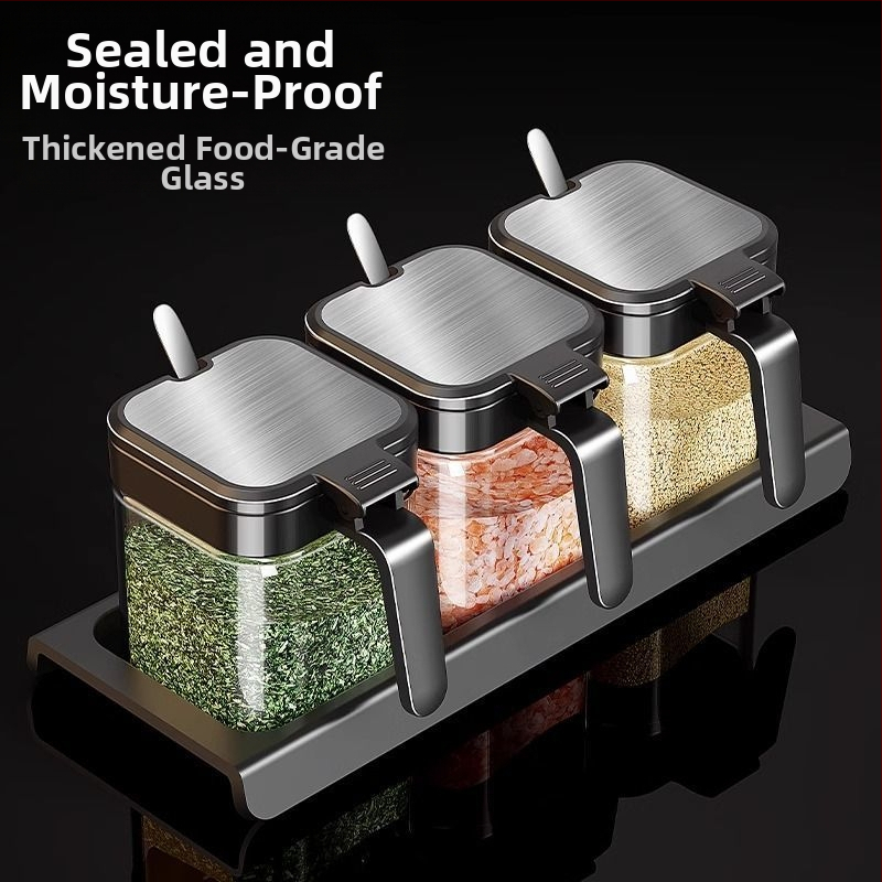 Кухненски буркан за подправки, стъклен буркан за сол, буркан за подправки, домакинска сол за подправки, кутия за подправки с мононатриев глутамат