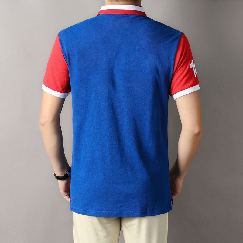 Férfi nyári póló rövid ujjú, hímzett, kék, laza betűkkel, kontrasztos, hétköznapi sport, francia futballszurkolóknak, európai mintával