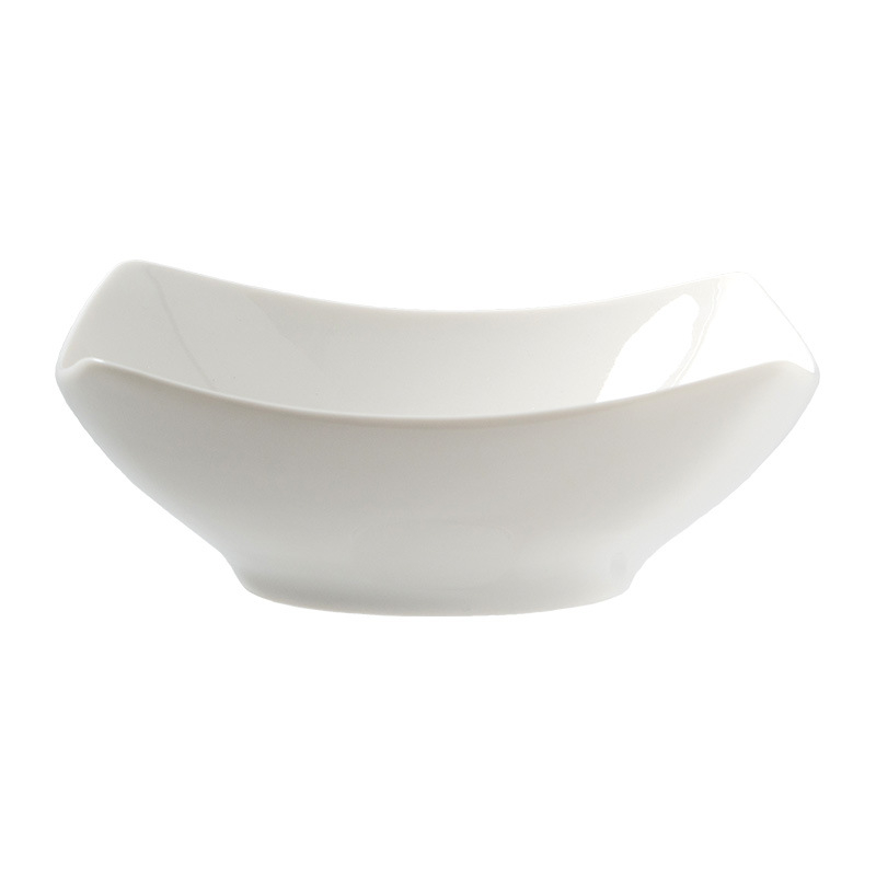 Puhasvalge lihtne ruudukujuline keraamiline ruudukujuline taldrik, disainiga erikujuline kauss, majapidamisnõude taldrik, puuviljasalati taldrik