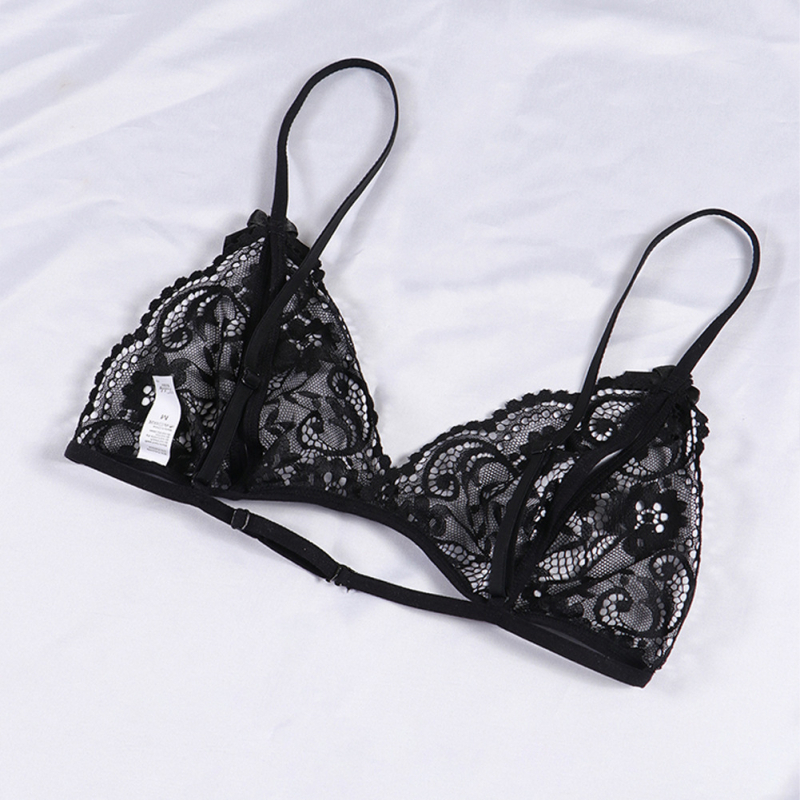 Užsienio prekybos karšto pardavimo seksualūs apatiniai seksualūs tuščiaviduriai pusiau permatomi nėriniai atviros krūtinės liemenėlė push-up plona liemenėlė