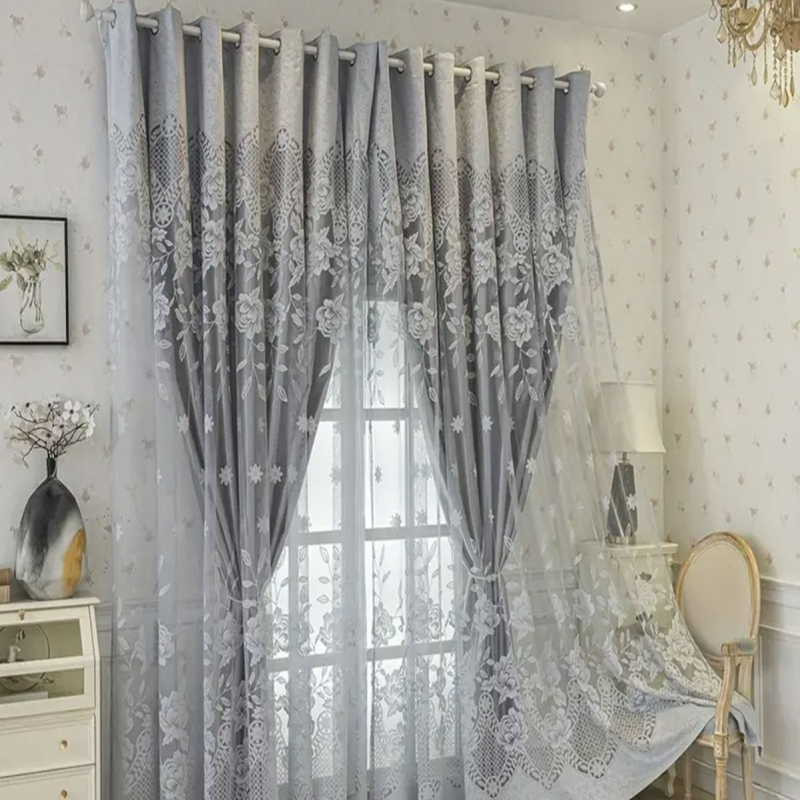 1 vnt. Nauja pilka žakardo dvigubo sluoksnio namų svetainės miegamojo dekoravimo užuolaida