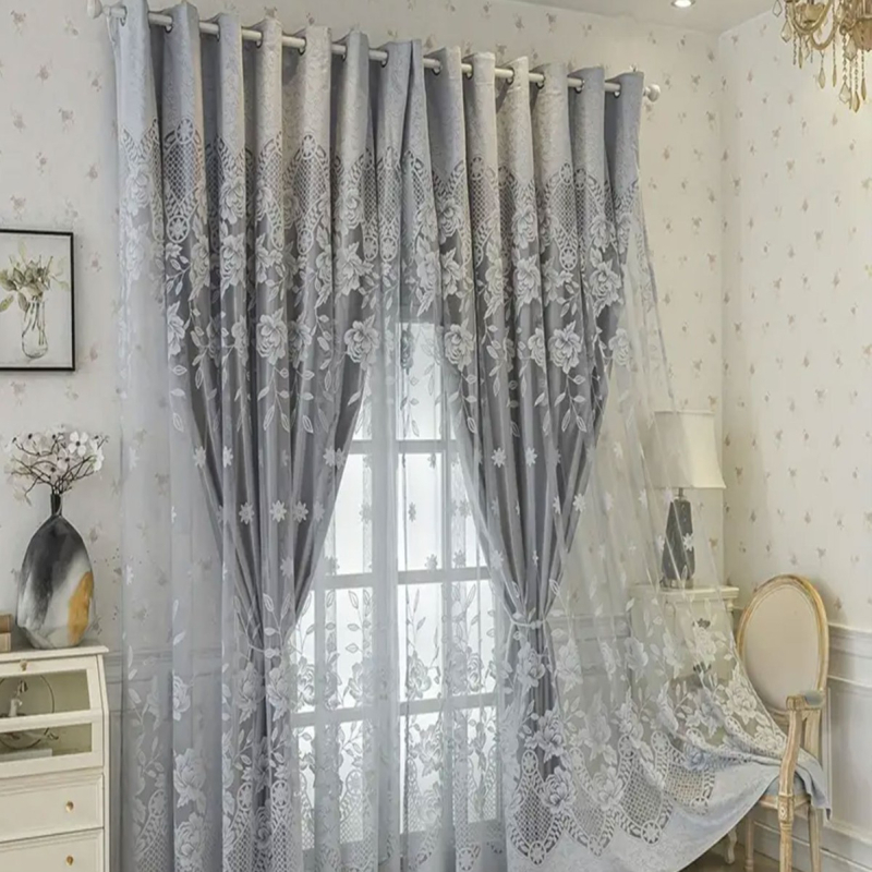 1 vnt. Nauja pilka žakardo dvigubo sluoksnio namų svetainės miegamojo dekoravimo užuolaida