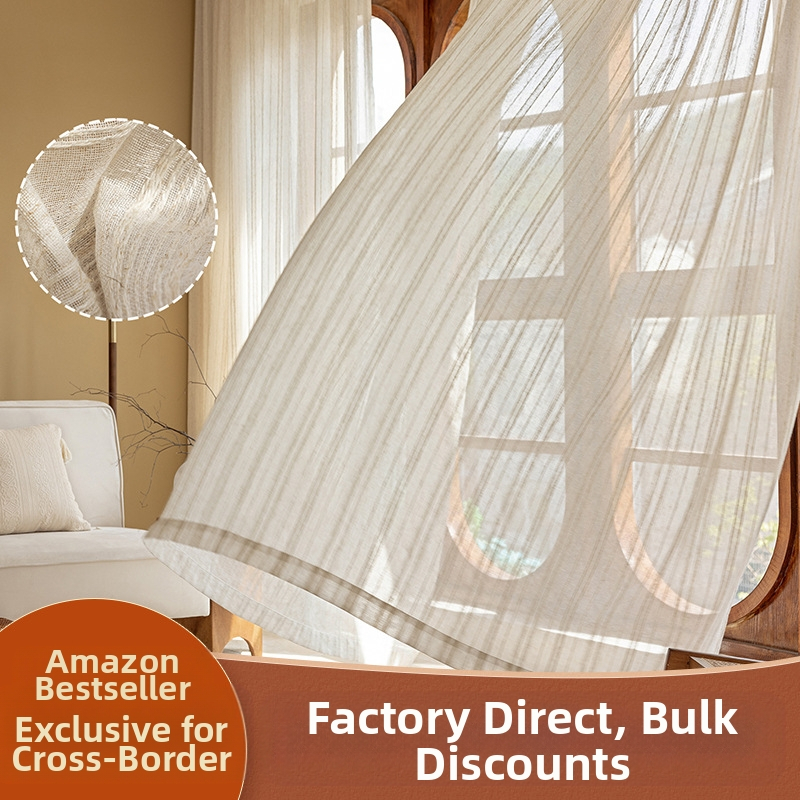 Išskirtinis tarpvalstybinis išpardavimas, japoniško paprasto stiliaus lininės dryžuotos marlės užuolaidos, permatomos apdailos užuolaidos, didmeninė prekyba.