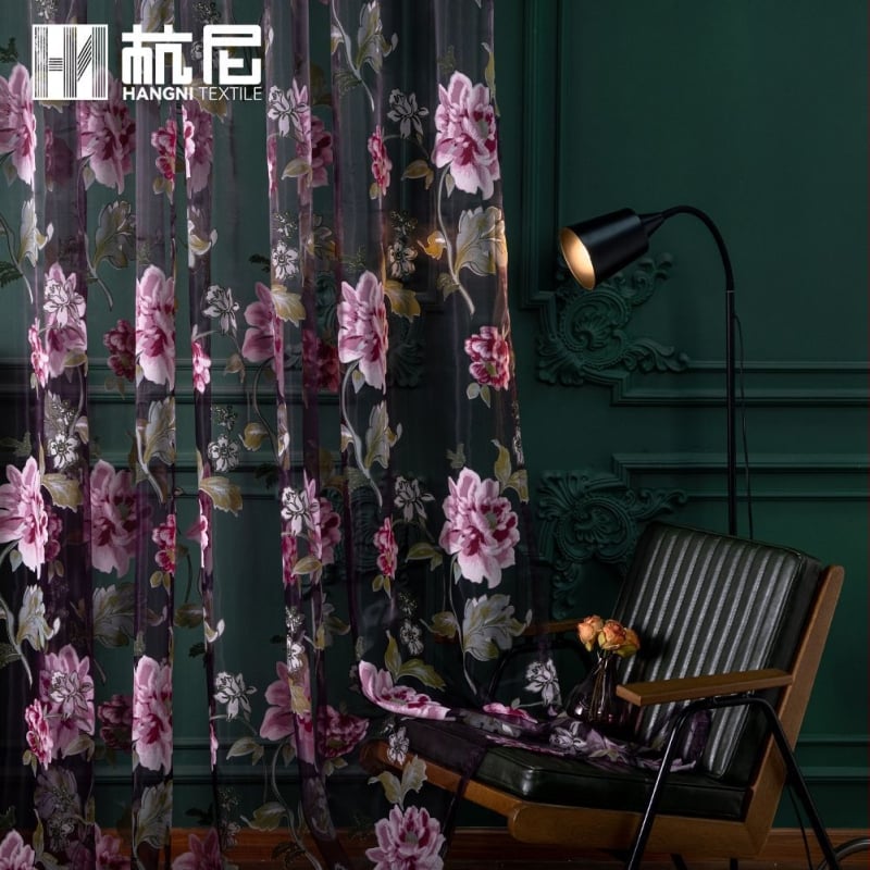 Ploni amerikietiški permatomi spausdinti langų ekranai, namų atmosferos dekoravimas, baigtos užuolaidos su marle, tarpvalstybinės spausdintos marlės užuolaidos