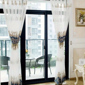 Mėlynai balta permatoma užuolaida, gatavas gaminys, tarpvalstybinis europietiško stiliaus užuolaidų langų ekranas, siuvinėta permatoma užuolaida svetainei, įlankos langui, balkonui, darbo kambariui, miegamajam