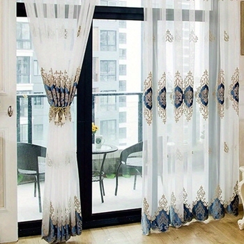 Mėlynai balta permatoma užuolaida, gatavas gaminys, tarpvalstybinis europietiško stiliaus užuolaidų langų ekranas, siuvinėta permatoma užuolaida svetainei, įlankos langui, balkonui, darbo kambariui, miegamajam