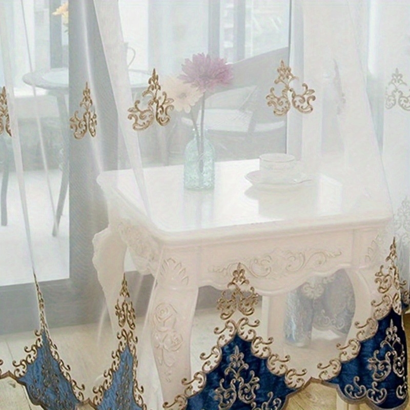 Mėlynai balta permatoma užuolaida, gatavas gaminys, tarpvalstybinis europietiško stiliaus užuolaidų langų ekranas, siuvinėta permatoma užuolaida svetainei, įlankos langui, balkonui, darbo kambariui, miegamajam