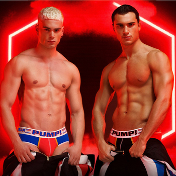 PUMP! Szexi, színben illő alsónemű, alacsony derekú, izgalmas, domború, zsebes, szexi nadrág, férfi MP222