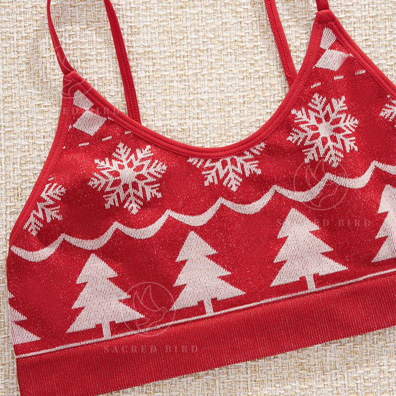 Χριστουγεννιάτικο αθλητικό εσώρουχο με χρωματική αντίθεση χωρίς ραφές, άνετο, λεπτό, αναπνεύσιμο, γυναικείο, σέξι σουτιέν χωρίς τιράντες