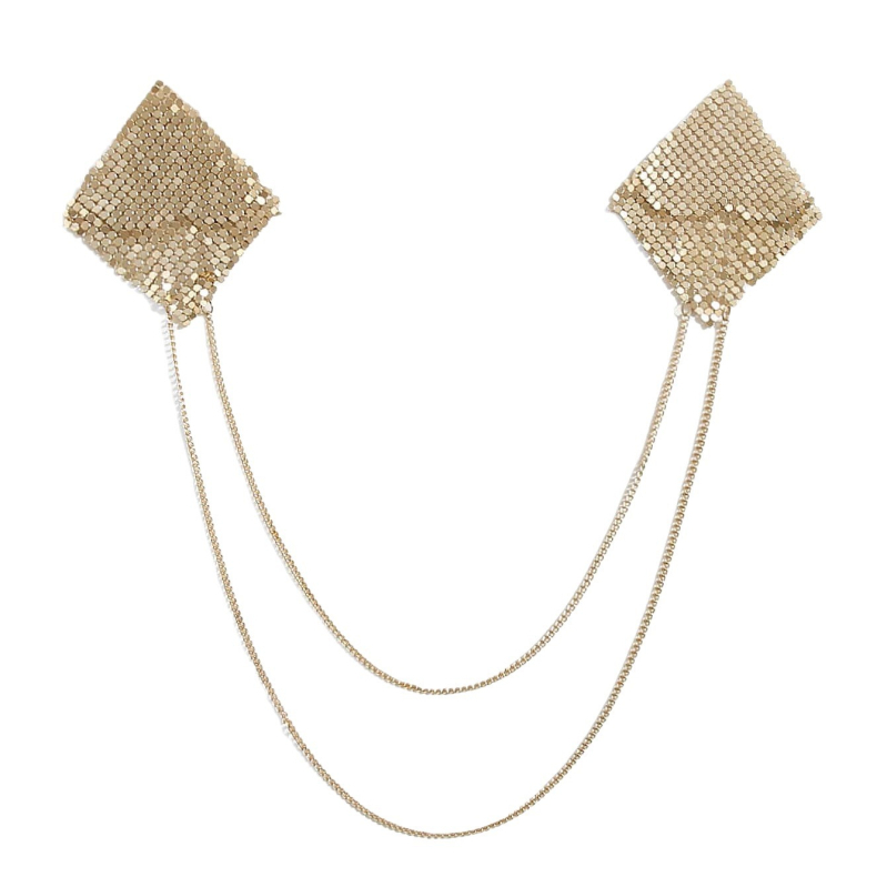 Seksikas metallist nibukett meestele, Euroopa ja Ameerika moe ühes tükis rinnaplaaster, naiste peokujundusega nibuplaaster ühes tükis ketiga kokkupuute vältimiseks