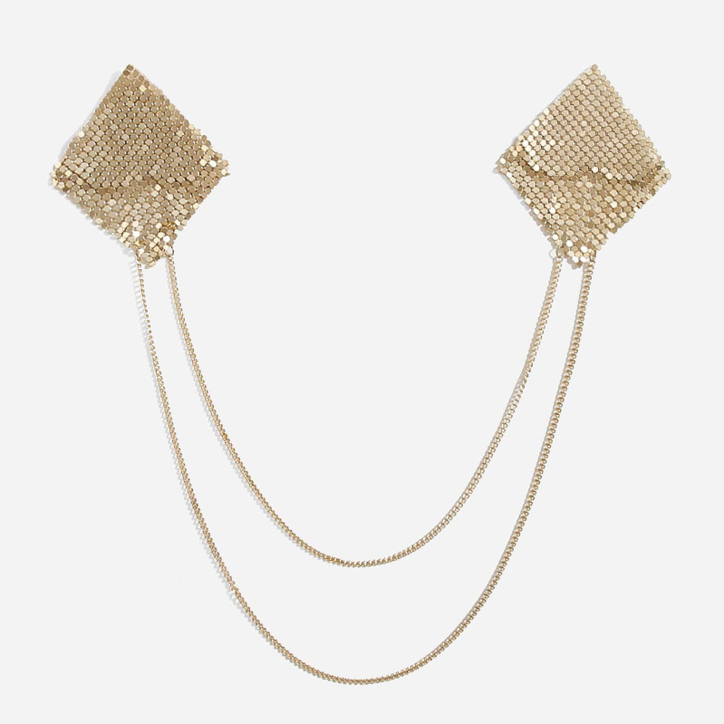 Seksikas metallist nibukett meestele, Euroopa ja Ameerika moe ühes tükis rinnaplaaster, naiste peokujundusega nibuplaaster ühes tükis ketiga kokkupuute vältimiseks