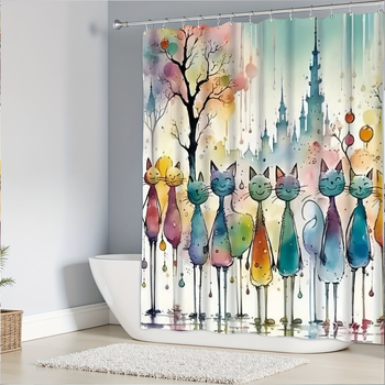 Piiriülene dušikardin värviline abstraktne kass moodne akvarellstiilis dušikardin digitaaltrükiga vannitoa vaheseina kardinakonks