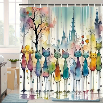 Piiriülene dušikardin värviline abstraktne kass moodne akvarellstiilis dušikardin digitaaltrükiga vannitoa vaheseina kardinakonks