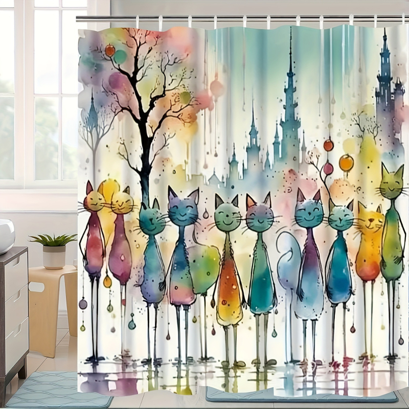 Piiriülene dušikardin värviline abstraktne kass moodne akvarellstiilis dušikardin digitaaltrükiga vannitoa vaheseina kardinakonks