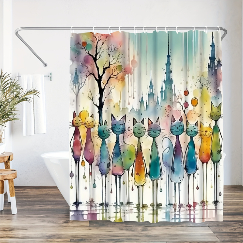 Piiriülene dušikardin värviline abstraktne kass moodne akvarellstiilis dušikardin digitaaltrükiga vannitoa vaheseina kardinakonks