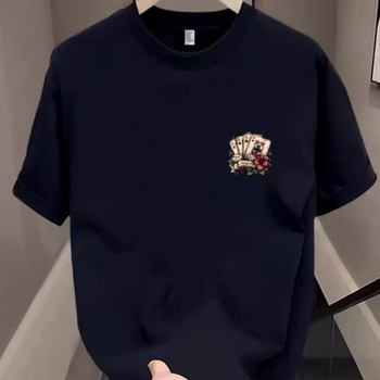 Μοντέρνο Αμερικανικό T-shirt με τυπωμένα χαρτιά και κοντομάνικο στυλ Χονγκ Κονγκ, ανδρικό καλοκαιρινό, απλό, casual μπλουζάκι για ζευγάρια με στρογγυλή λαιμόκοψη και μισό μανίκι