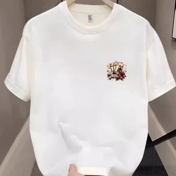 Μοντέρνο Αμερικανικό T-shirt με τυπωμένα χαρτιά και κοντομάνικο στυλ Χονγκ Κονγκ, ανδρικό καλοκαιρινό, απλό, casual μπλουζάκι για ζευγάρια με στρογγυλή λαιμόκοψη και μισό μανίκι