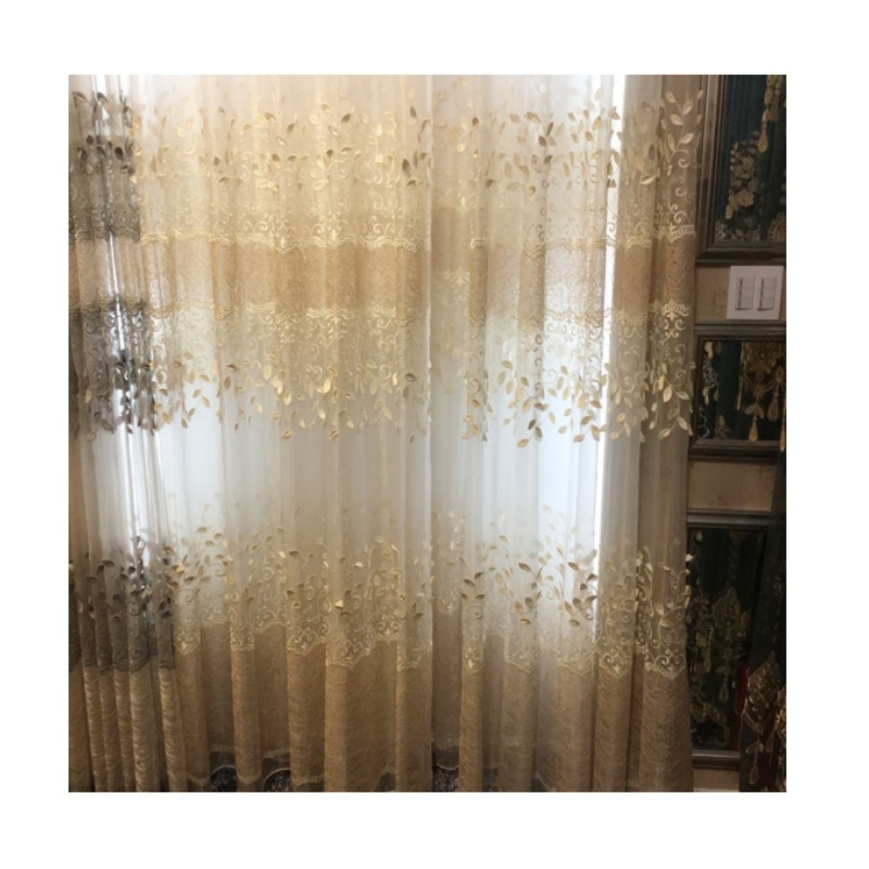 Europietiško stiliaus prabangios svetainės balkono įlankos lango permatomos užuolaidos su reljefiniu siuvinėjimu, kiniško stiliaus prabangios svetainės permatomos užuolaidos, gatavas produktas