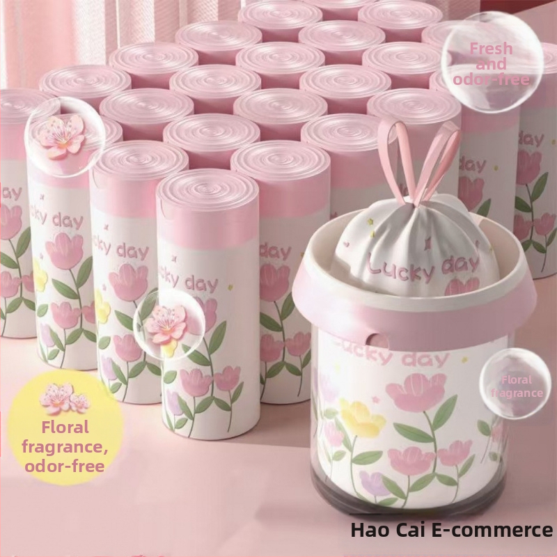 Frissített illatos szemeteszsák műanyag zacskó nyomtatott húzózsinóros zacskó háztartási hordozható automatikus záródás