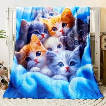 Mielas kačiuko HD rašto flanelinis pledas - lengvas, minkštas ir šiltas užtiesalas sofai biure