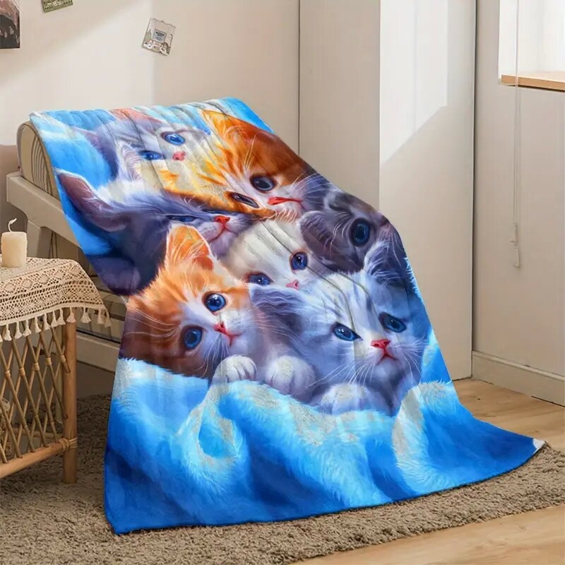 Mielas kačiuko HD rašto flanelinis pledas - lengvas, minkštas ir šiltas užtiesalas sofai biure