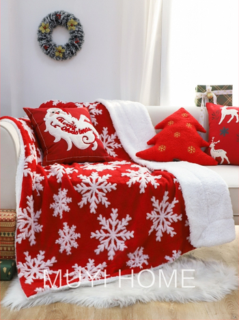Χριστουγεννιάτικη κουβέρτα 1Vpk με επένδυση από φλις σε σχήμα χιονιού, καθημερινή κουβέρτα, γιορτινή κουβέρτα υπνοδωματίου, σαλόνι, καναπέ, διακοσμητική κουβέρτα