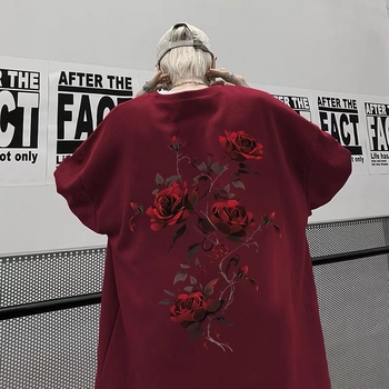 Αμερικανικά μοντέρνα μπλουζάκια με ροζ στάμπα και κοντομάνικα για άνδρες και γυναίκες το καλοκαίρι. Μπλούζες με μισά μανίκια για ζευγάρια.