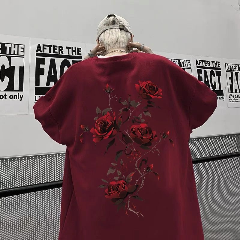 Amerikai divatos márkájú, rózsaszín mintás, rövid ujjú pólók férfiaknak és nőknek, nyári laza dizájnnal, páros félujjú felsők