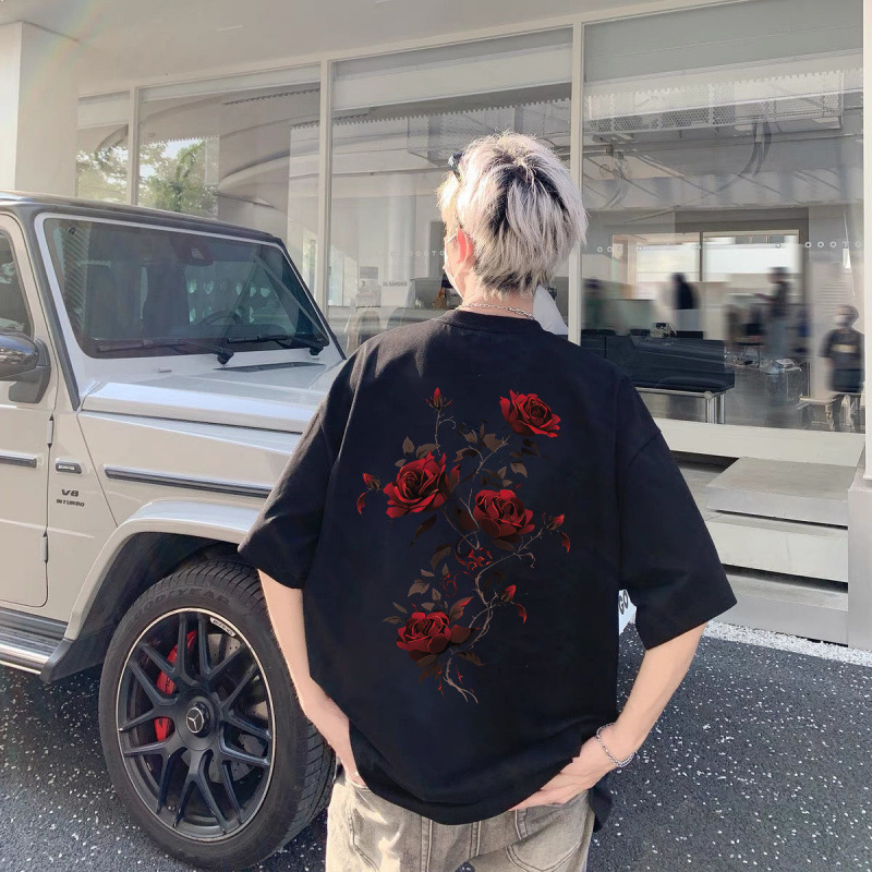 Amerikai divatos márkájú, rózsaszín mintás, rövid ujjú pólók férfiaknak és nőknek, nyári laza dizájnnal, páros félujjú felsők