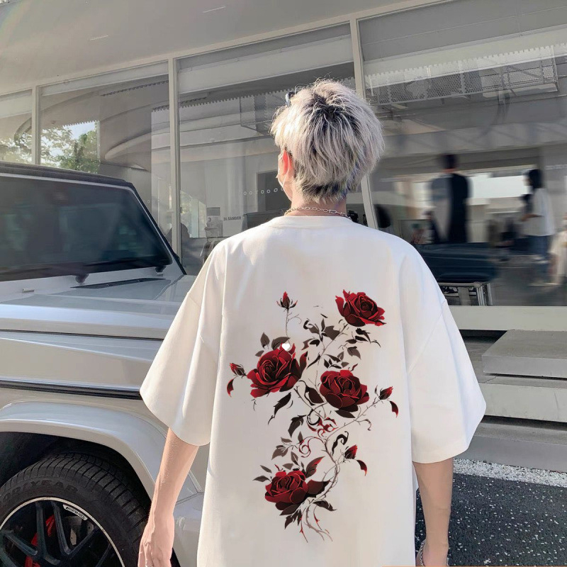 Amerikai divatos márkájú, rózsaszín mintás, rövid ujjú pólók férfiaknak és nőknek, nyári laza dizájnnal, páros félujjú felsők