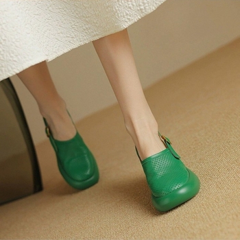 Γυναικεία σανδάλια Baotou με χοντρή σόλα από γνήσιο δέρμα και χοντρό τακούνι, 2025, νέα καλοκαιρινά ψηλοτάκουνα ρωμαϊκά παπούτσια με τρύπα στον τοίχο