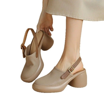 Γυναικεία σανδάλια Baotou με χοντρή σόλα από γνήσιο δέρμα και χοντρό τακούνι, 2025, νέα καλοκαιρινά ψηλοτάκουνα ρωμαϊκά παπούτσια με τρύπα στον τοίχο